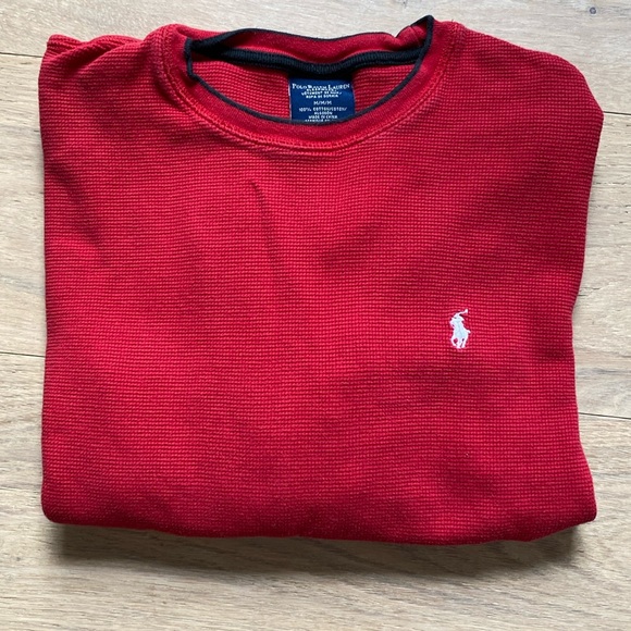Polo by Ralph Lauren Red Waffle Knit Thermal Vintage Long Sleeve - Picture 2 of 4